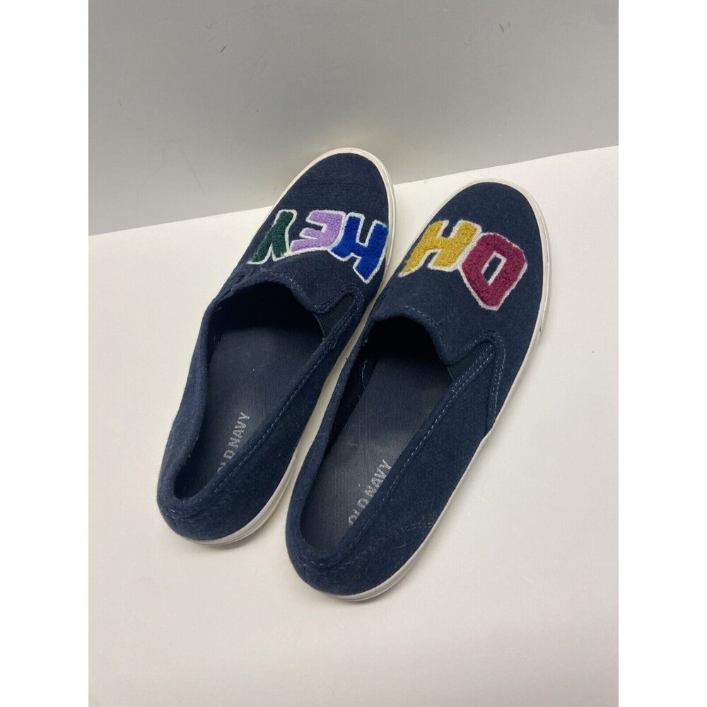 Old Navy Canvas Slip On Shoes Womens Size 8 Oh Hey Blue Sneakers Embroidered - Picture 2 of 6